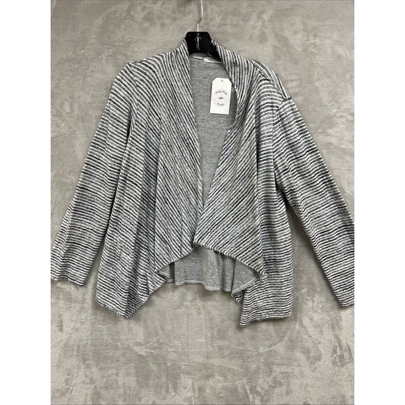 Cut Loose Cardigan Women’s L Gray Striped Long‎ Sleeve Open Front Waterfall - Picture 1 of 6